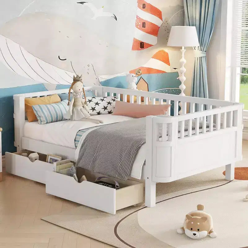Whisen Letto a piattaforma singolo in legno moderno ed elegante con sponde per bambini e bambine