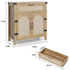 Mobiletto in Rattan con Ante e Cassetto, Credenza Boho, Buffet, Tavolino Consolle, Mobile Bar per Ingresso, Soggiorno,