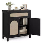 Rattan Accent Cabinet with Doors and Drawer, Boho Credenzas Buffet Table Console Coffee Bar Cabinets for Entryway Living Room,
