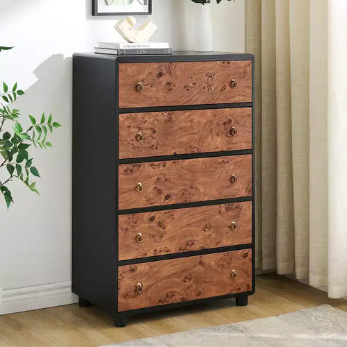 5 Drawers Dresser for Bedroom, 46 Tall Wood Chest of Drawers with Metal Handles, Heavy-Duty TV Stand for Living Room, Closet Storage Organizer