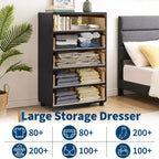 Comò a 5 cassetti per camera da letto, cassettiera alta in legno da 117 cm con maniglie in metallo, porta TV resistente per soggiorno, organizzatore di archiviazione per armadio