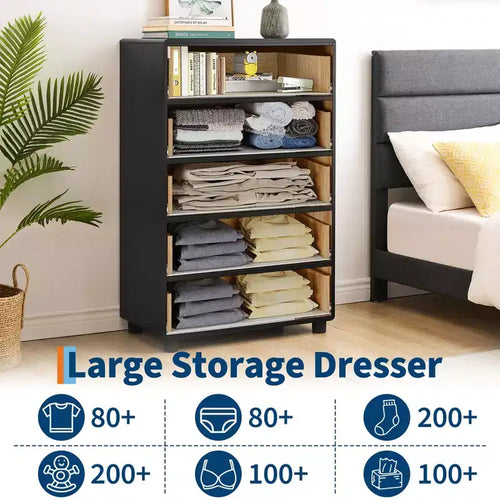 Comò a 5 cassetti per camera da letto, cassettiera alta in legno da 117 cm con maniglie in metallo, porta TV resistente per soggiorno, organizzatore di archiviazione per armadio