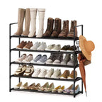 Anycoo 5-Tier Extra Wide Shoe Rack with Hooks, Metal Shoe Organizer Holds 20-25 Pairs, Stackable Storage Shelf for Entryway, Closet, Bathroom, Black