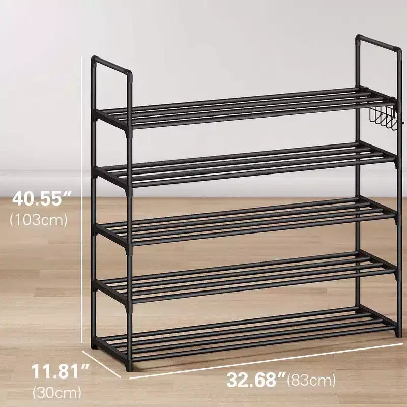 Scarpiera Anycoo a 5 Ripiani Extra Larga con Ganci, Organizer per Scarpe in Metallo Contiene 20-25 Paia, Scaffale Portaoggetti Impilabile per Ingresso, Armadio, Bagno, Nero