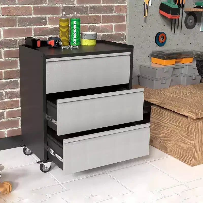 Armadietto portautensili mobile con 3 cassetti, carrello portautensili resistente per garage e officina
