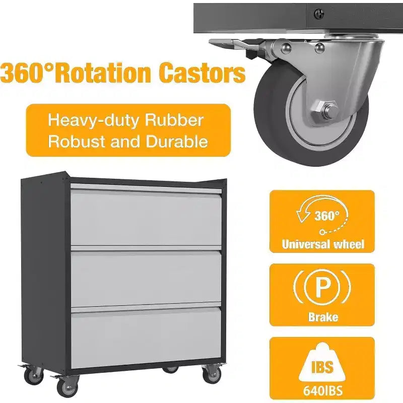 Armadietto portautensili mobile con 3 cassetti, carrello portautensili resistente per garage e officina