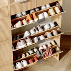 Brafab Scarpiera con 3 Cassetti a Ribalta e 2 Cassetti Piccoli, Organizzatore di Scarpe Sottile per Ingresso con Ante a Pannelli Scanalati per Scarpe da Ginnastica