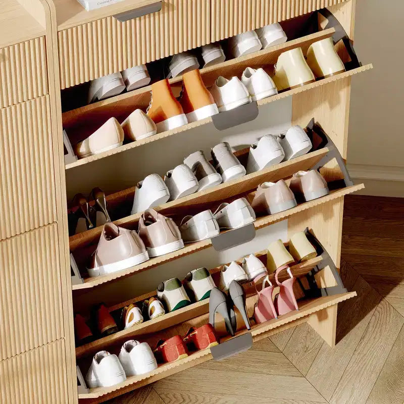 Brafab Scarpiera con 3 Cassetti a Ribalta e 2 Cassetti Piccoli, Organizzatore di Scarpe Sottile per Ingresso con Ante a Pannelli Scanalati per Scarpe da Ginnastica