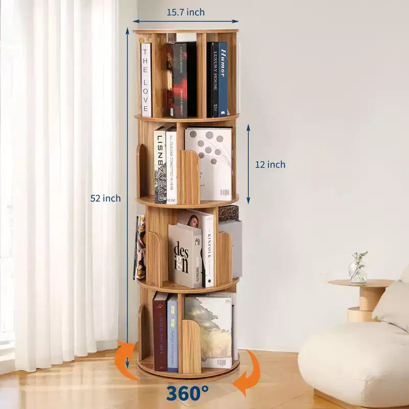 Libreria Rotante in Legno, Scaffale a 4 Livelli con Display a 360 Gradi, Organizzatore Multifunzionale per Soggiorno e Camera da Letto
