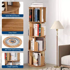 Libreria Rotante in Legno, Scaffale a 4 Livelli con Display a 360 Gradi, Organizzatore Multifunzionale per Soggiorno e Camera da Letto