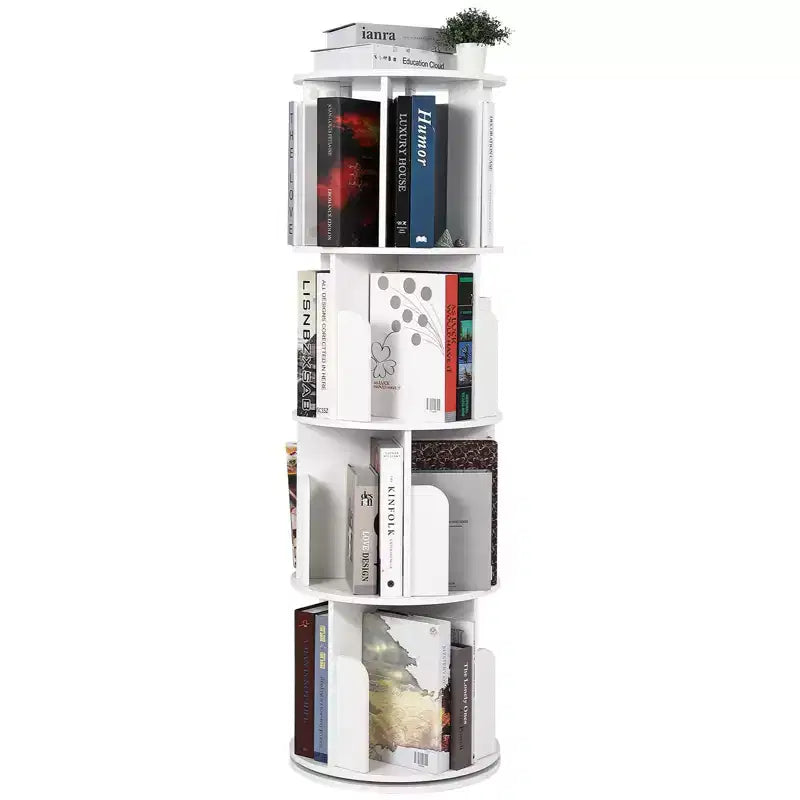 Wooden Rotating Bookshelf, 4Tier 360 Display Floor-Standing Bookcase, Multi-Functional Storage Organizer for Living Room, Bedroom