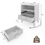 Comodino scanalato con 2 cassetti e ripiano aperto, comodino moderno in legno per camera da letto, tavolino con contenitore per soggiorno