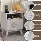 Comodino scanalato con 2 cassetti e ripiano aperto, comodino moderno in legno per camera da letto, tavolino con contenitore per soggiorno