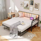Divano letto Zevemomo con letto estraibile a scomparsa, telaio in metallo con luci a LED, letto estraibile singolo, divano letto nero per soggiorno, camera da letto