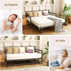 Divano letto Zevemomo con letto estraibile a scomparsa, telaio in metallo con luci a LED, letto estraibile singolo, divano letto nero per soggiorno, camera da letto