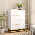 Dresser with 4 Drawer Bedroom, Wooden Dresser with Metal Legs and Handles, Bedside Storage Unit for Living Room, Hallway, Entryway
