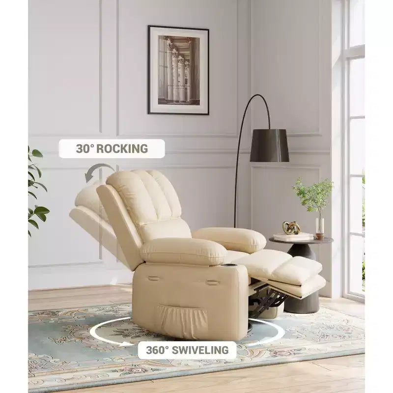 Poltrona reclinabile da 22" per adulti, poltrona reclinabile manuale con imbottitura in spugna 1,5X, divano singolo in pelle PU con portabicchieri e tasche laterali, pelle vintage