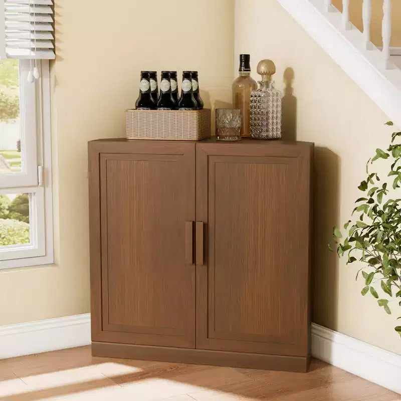 Mobile ad Angolo Dovelina con Ripiani Regolabili Credenza Buffet Vetrinetta Vino Mobile da Cucina e Sala da Pranzo con Ante in Legno - 31H x 31W, 36H x 31W