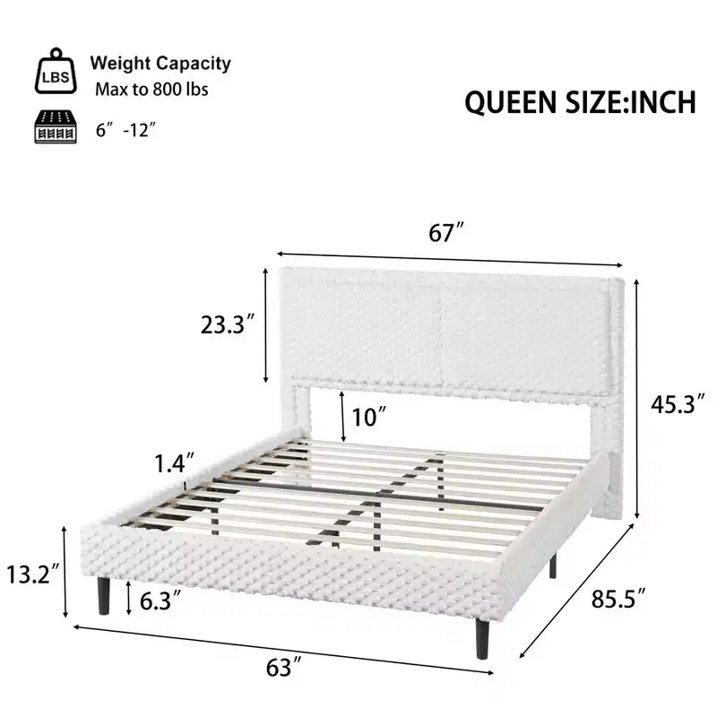 Telaio letto imbottito Queen/King Size con morbida testiera, struttura letto a piattaforma in legno per camera da letto - ModernLuxe