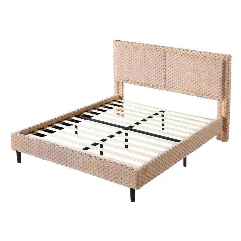 Telaio letto imbottito Queen/King Size con morbida testiera, struttura letto a piattaforma in legno per camera da letto - ModernLuxe