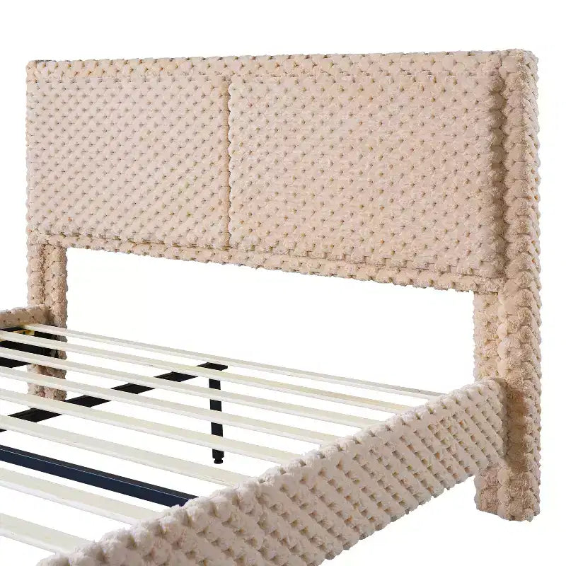 Telaio letto imbottito Queen/King Size con morbida testiera, struttura letto a piattaforma in legno per camera da letto - ModernLuxe