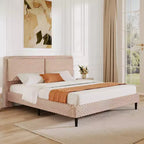 Queen/King Size Upholstered Bed Frame with Soft Backrest, Wood Platform Bed Frame for Bedroom - ModernLuxe