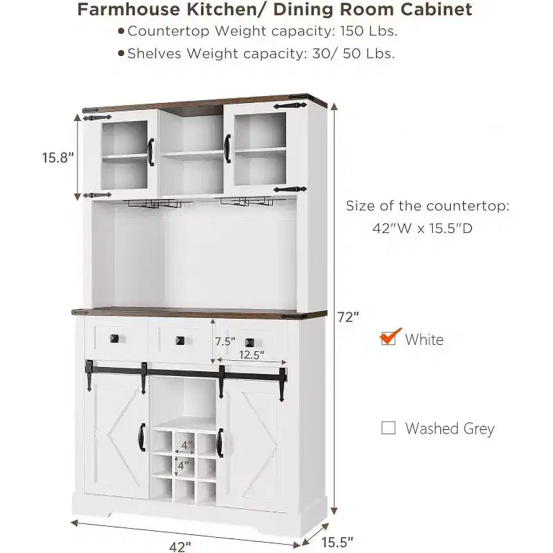 TruAIR 72 Mobile Bar con Porta Scorrevole a Fienile, Credenza Alta da Cucina con Mobiletto Superiore e 3 Cassetti, Madia Rustica da Caffè e Vino