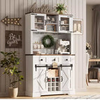 TruAIR 72 Mobile Bar con Porta Scorrevole a Fienile, Credenza Alta da Cucina con Mobiletto Superiore e 3 Cassetti, Madia Rustica da Caffè e Vino