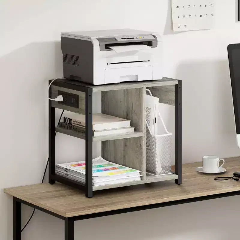 Carrello porta stampante a 3 livelli con prese di corrente e porte USB integrate, carrello portaoggetti multiuso con ripiani per casa e ufficio