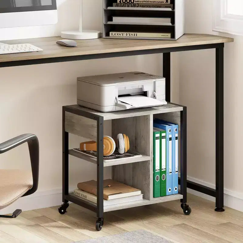 Carrello porta stampante a 3 livelli con prese di corrente e porte USB integrate, carrello portaoggetti multiuso con ripiani per casa e ufficio