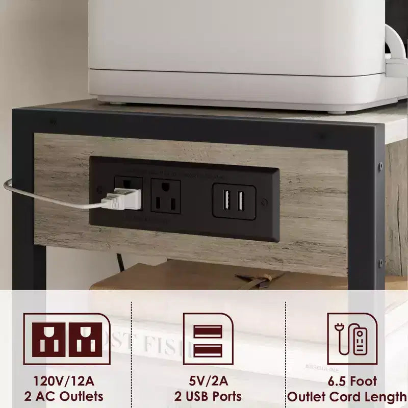 Carrello porta stampante a 3 livelli con prese di corrente e porte USB integrate, carrello portaoggetti multiuso con ripiani per casa e ufficio