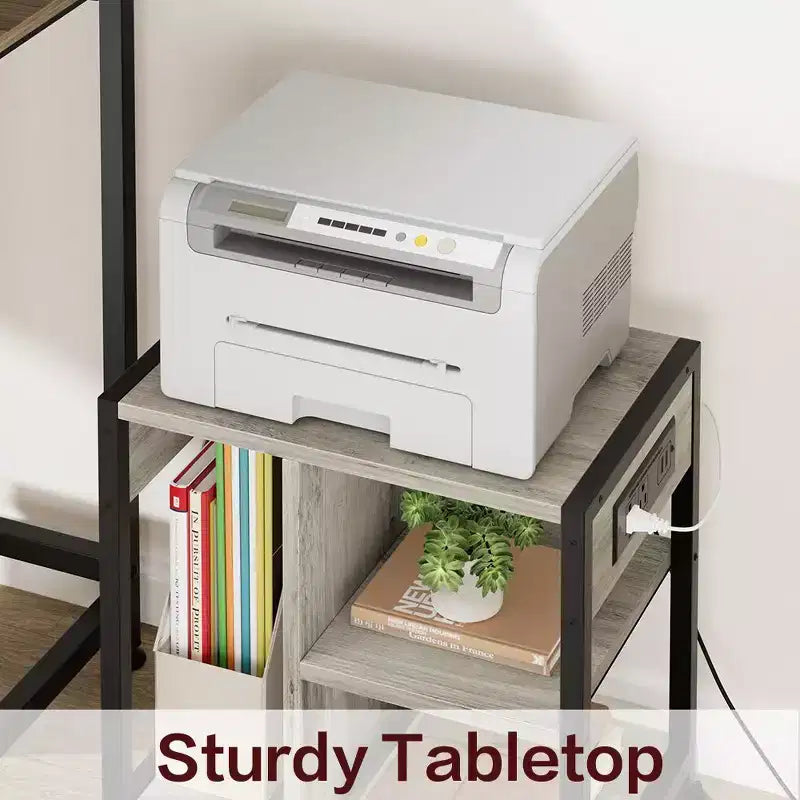 Carrello porta stampante a 3 livelli con prese di corrente e porte USB integrate, carrello portaoggetti multiuso con ripiani per casa e ufficio