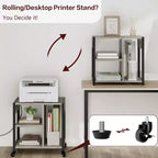 Carrello porta stampante a 3 livelli con prese di corrente e porte USB integrate, carrello portaoggetti multiuso con ripiani per casa e ufficio