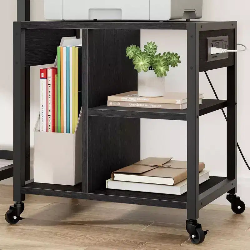 Carrello porta stampante a 3 livelli con prese di corrente e porte USB integrate, carrello portaoggetti multiuso con ripiani per casa e ufficio