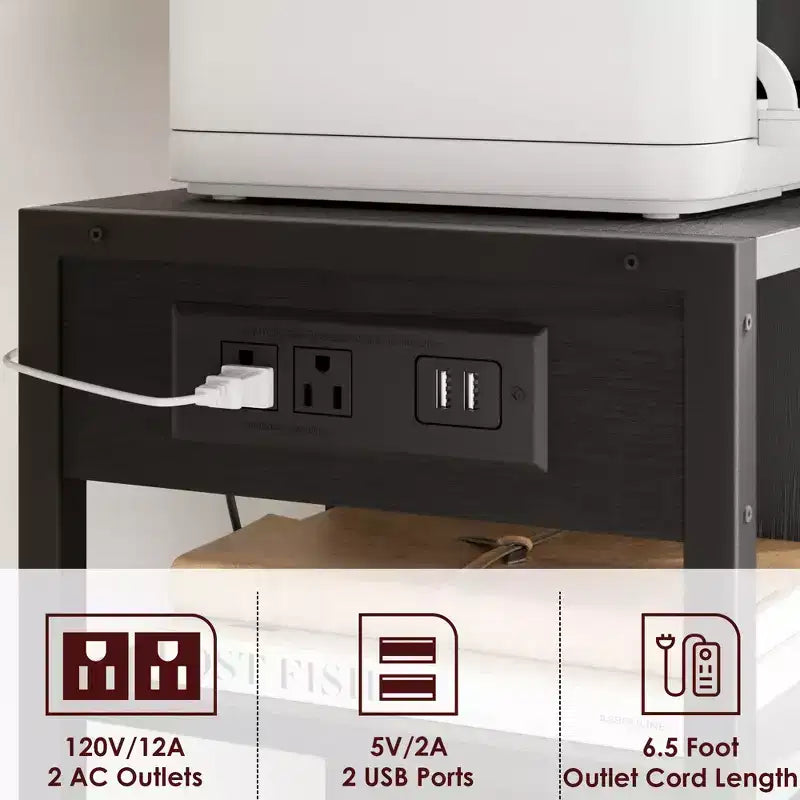 Carrello porta stampante a 3 livelli con prese di corrente e porte USB integrate, carrello portaoggetti multiuso con ripiani per casa e ufficio