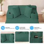 Mjkone Poltrona Letto Singola in Velluto a Coste 1 Posto, Chaise Longue con Cuscini, Braccioli Ampi, Portabicchieri, Contenitore