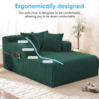 Mjkone Poltrona Letto Singola in Velluto a Coste 1 Posto, Chaise Longue con Cuscini, Braccioli Ampi, Portabicchieri, Contenitore