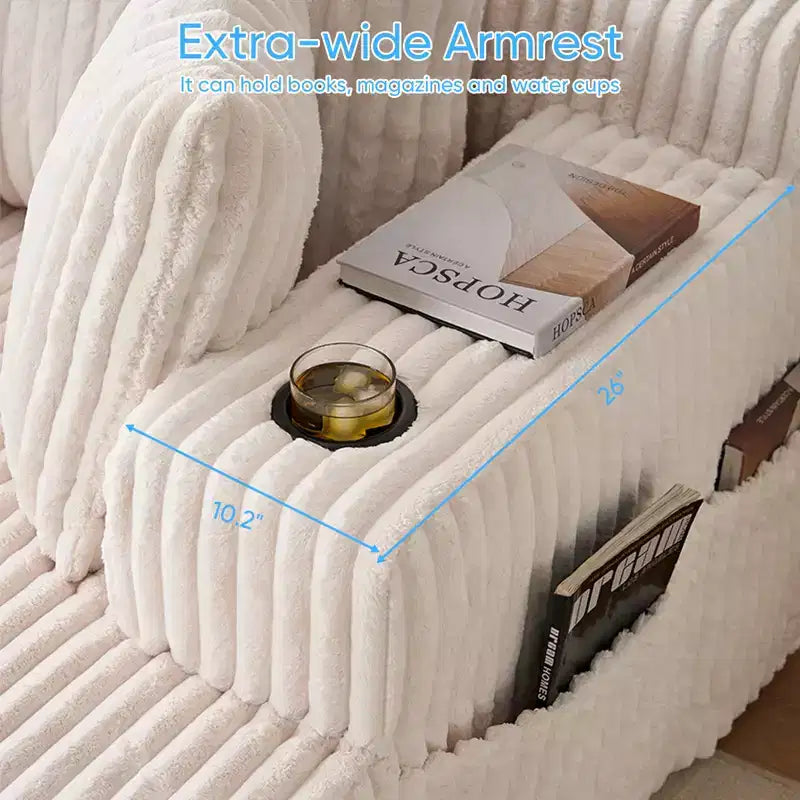 Mjkone Poltrona Letto Singola in Velluto a Coste 1 Posto, Chaise Longue con Cuscini, Braccioli Ampi, Portabicchieri, Contenitore