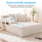 Mjkone Poltrona Letto Singola in Velluto a Coste 1 Posto, Chaise Longue con Cuscini, Braccioli Ampi, Portabicchieri, Contenitore