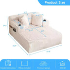 Mjkone Poltrona Letto Singola in Velluto a Coste 1 Posto, Chaise Longue con Cuscini, Braccioli Ampi, Portabicchieri, Contenitore