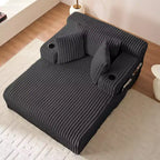 Mjkone Poltrona Letto Singola in Velluto a Coste 1 Posto, Chaise Longue con Cuscini, Braccioli Ampi, Portabicchieri, Contenitore
