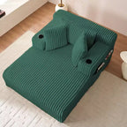 Mjkone Poltrona Letto Singola in Velluto a Coste 1 Posto, Chaise Longue con Cuscini, Braccioli Ampi, Portabicchieri, Contenitore