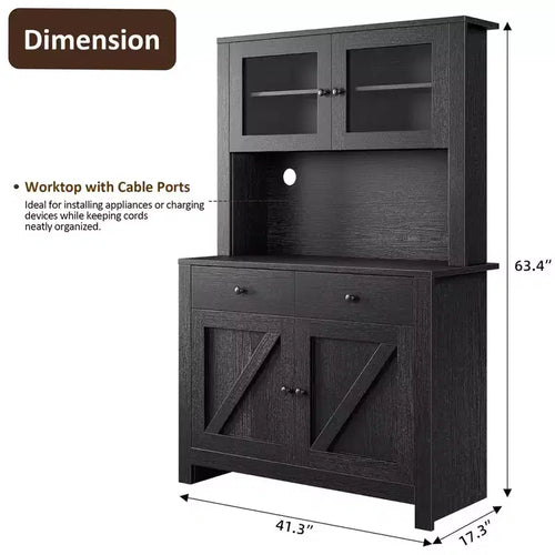 63 Armoire de cuisine avec tiroirs, meuble de rangement avec buffet, support à micro-ondes, étagères réglables, garde-manger haut autoportant pour salle à manger