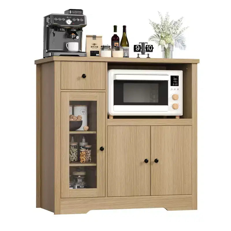 TruAIR Mobiletti Cucina e Microonde con Contenitore, Credenza a Buffet con 3 Ante, 1 Cassetto e Ripiani Regolabili, Mobile Dispensa per Stanza