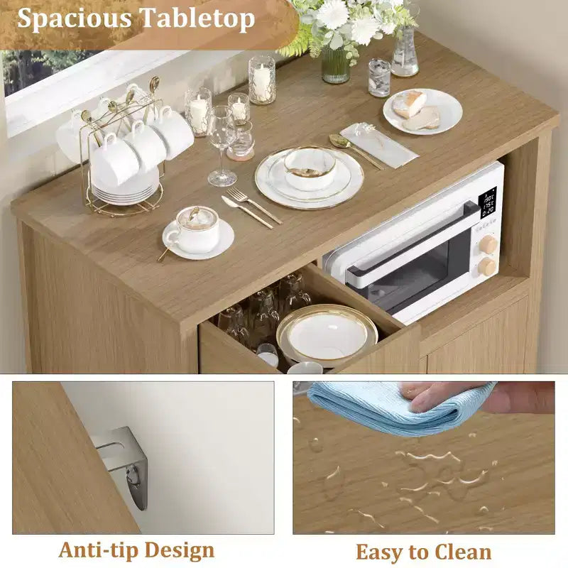 TruAIR Mobiletti Cucina e Microonde con Contenitore, Credenza a Buffet con 3 Ante, 1 Cassetto e Ripiani Regolabili, Mobile Dispensa per Stanza