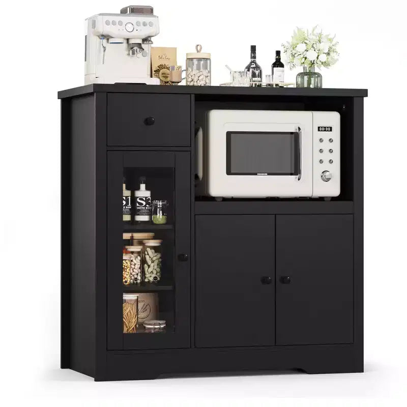 TruAIR Mobiletti Cucina e Microonde con Contenitore, Credenza a Buffet con 3 Ante, 1 Cassetto e Ripiani Regolabili, Mobile Dispensa per Stanza