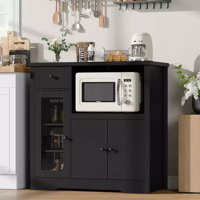 TruAIR Mobiletti Cucina e Microonde con Contenitore, Credenza a Buffet con 3 Ante, 1 Cassetto e Ripiani Regolabili, Mobile Dispensa per Stanza