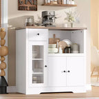 TruAIR Mobiletti Cucina e Microonde con Contenitore, Credenza a Buffet con 3 Ante, 1 Cassetto e Ripiani Regolabili, Mobile Dispensa per Stanza