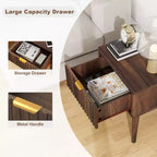 Dyonery, comodino con scanalature in noce da 20 pollici, set da 1/2, tavolino da salotto moderno di metà secolo con cassetto, comodino in legno massello per soggiorno