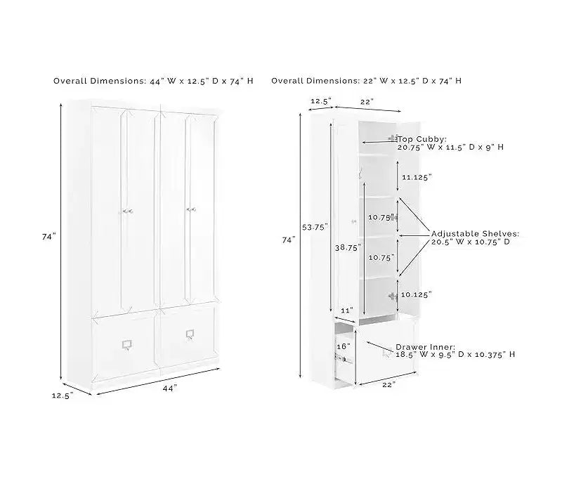 HomeStock Armadietti multiuso in metallo da 74 pollici (188 cm) H e 12,5 pollici (31,75 cm) L con 2 ante e 3 ripiani